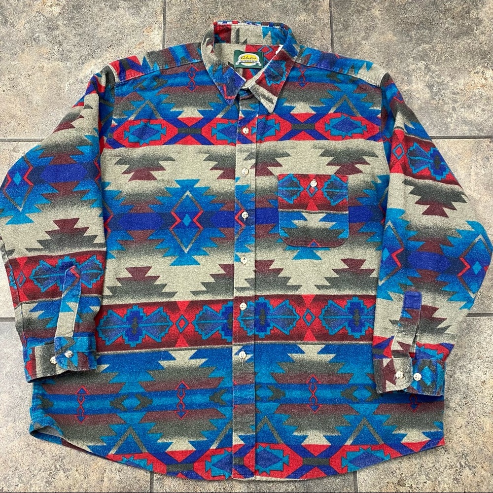 Men’s VTG Cabela’s Long Sleeve Aztec/Navajo Button Down Shirt Size 2XL